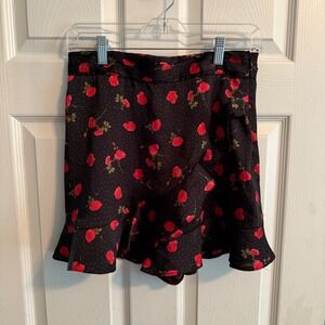 Zara Skort/ Skirt Black Red Rose Floral Ruffle Mini Polka Dot Lined Size M